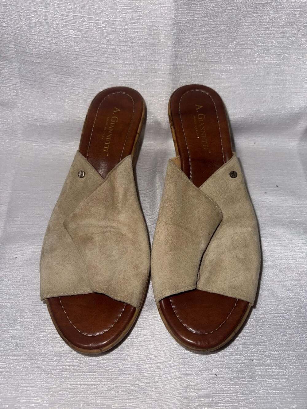 A. Giannetti Size 7.5 Women Suede Leather Wedge Sandals